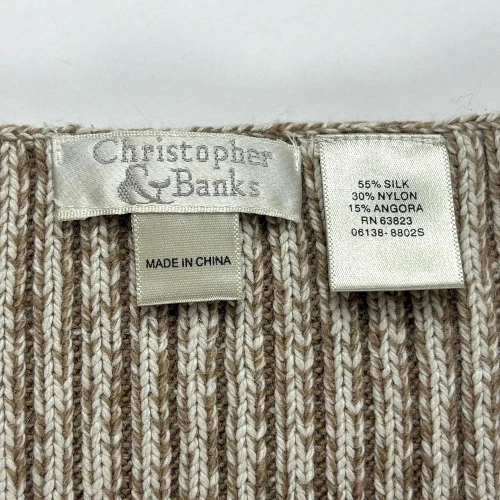Christopher & Banks‎ Scarf Womens OS Tan Silk Angora Ribbed Knit Winter